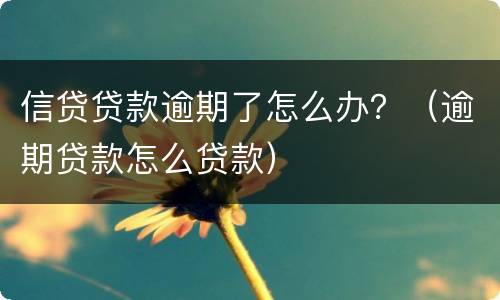 信贷贷款逾期了怎么办？（逾期贷款怎么贷款）