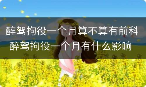 醉驾拘役一个月算不算有前科 醉驾拘役一个月有什么影响