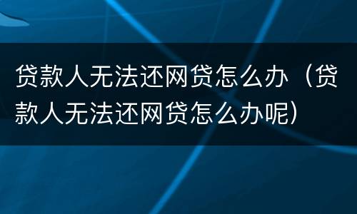 贷款人无法还网贷怎么办（贷款人无法还网贷怎么办呢）