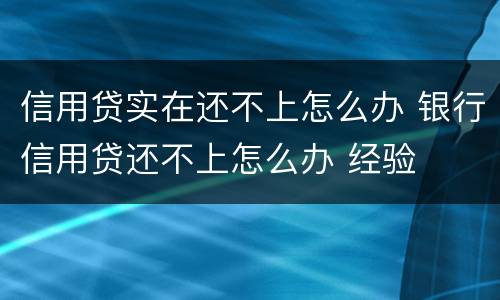 信用贷实在还不上怎么办 银行信用贷还不上怎么办 经验