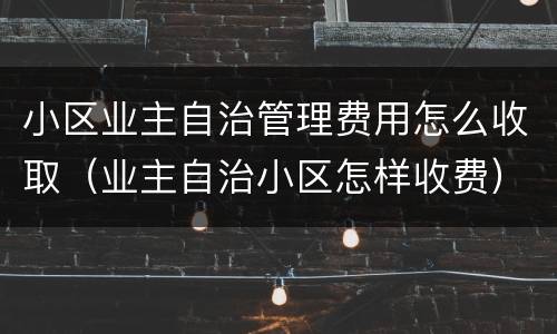 小区业主自治管理费用怎么收取（业主自治小区怎样收费）