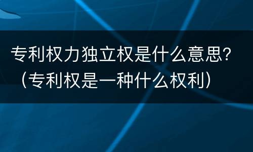 专利权力独立权是什么意思？（专利权是一种什么权利）