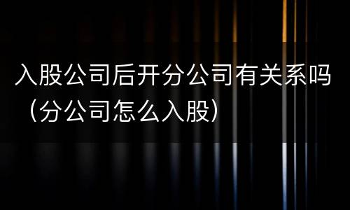 入股公司后开分公司有关系吗（分公司怎么入股）
