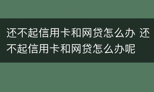 还不起信用卡和网贷怎么办 还不起信用卡和网贷怎么办呢