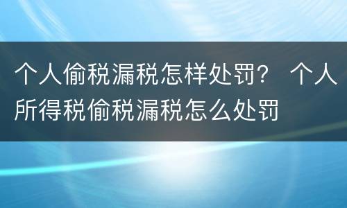 个人偷税漏税怎样处罚？ 个人所得税偷税漏税怎么处罚