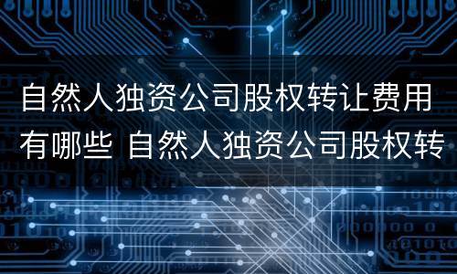 自然人独资公司股权转让费用有哪些 自然人独资公司股权转让费用有哪些项目