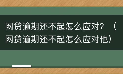 网贷逾期还不起怎么应对？（网贷逾期还不起怎么应对他）