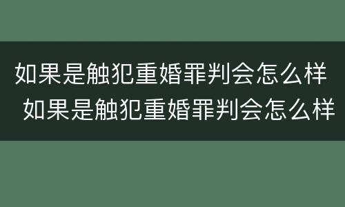 如果是触犯重婚罪判会怎么样 如果是触犯重婚罪判会怎么样处理
