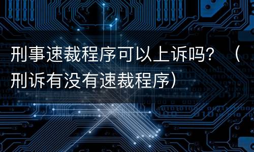 刑事速裁程序可以上诉吗？（刑诉有没有速裁程序）