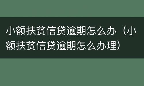 小额扶贫信贷逾期怎么办（小额扶贫信贷逾期怎么办理）