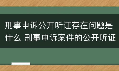 刑事申诉公开听证存在问题是什么 刑事申诉案件的公开听证问题研究