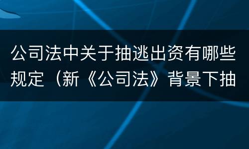 公司法中关于抽逃出资有哪些规定（新《公司法》背景下抽逃出资及其法律责任）