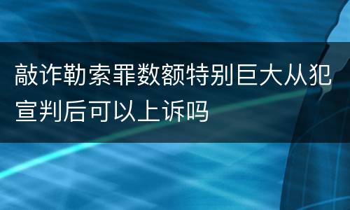 敲诈勒索罪数额特别巨大从犯宣判后可以上诉吗