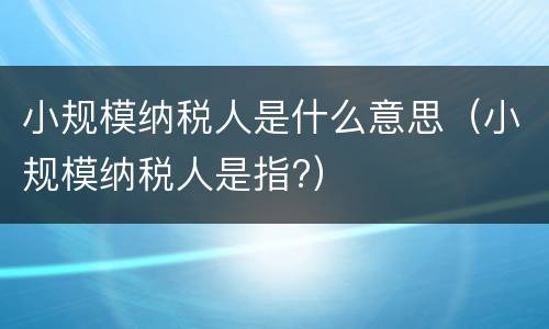 小规模纳税人是什么意思（小规模纳税人是指?）
