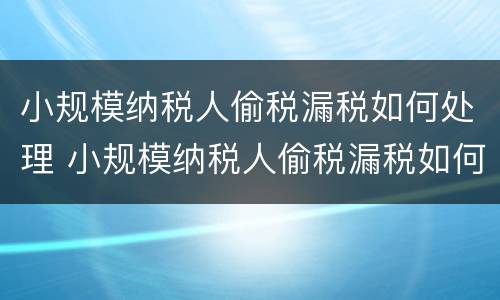 小规模纳税人偷税漏税如何处理 小规模纳税人偷税漏税如何处理好