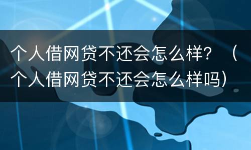 个人借网贷不还会怎么样？（个人借网贷不还会怎么样吗）