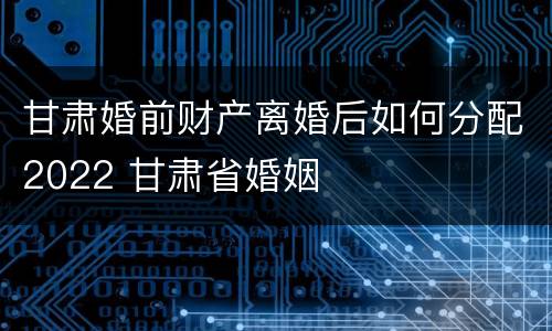 甘肃婚前财产离婚后如何分配2022 甘肃省婚姻