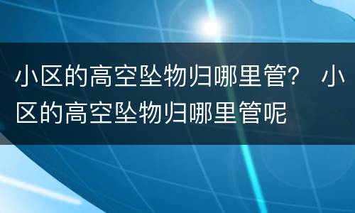 小区的高空坠物归哪里管？ 小区的高空坠物归哪里管呢