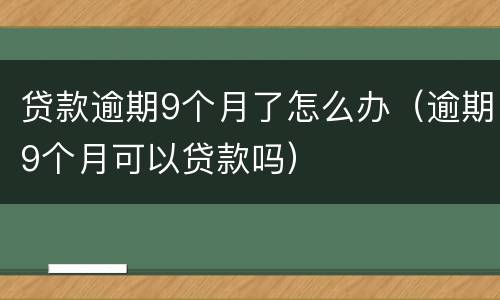 贷款逾期9个月了怎么办（逾期9个月可以贷款吗）