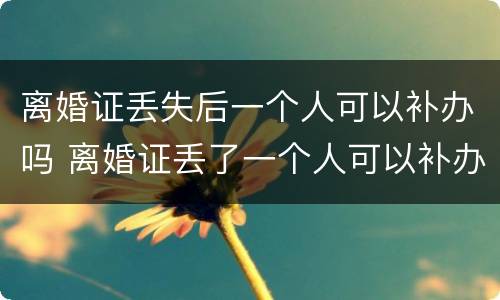 离婚证丢失后一个人可以补办吗 离婚证丢了一个人可以补办吗?