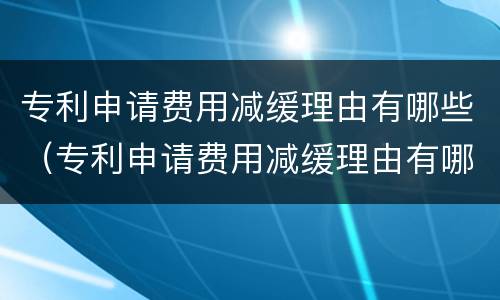专利申请费用减缓理由有哪些（专利申请费用减缓理由有哪些要求）