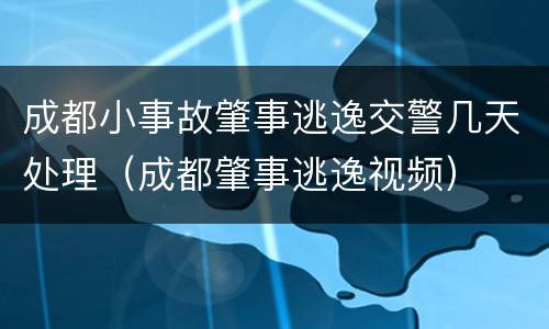 成都小事故肇事逃逸交警几天处理（成都肇事逃逸视频）