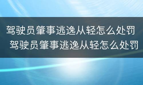 驾驶员肇事逃逸从轻怎么处罚 驾驶员肇事逃逸从轻怎么处罚的