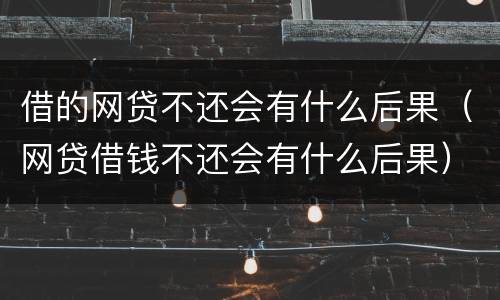 借的网贷不还会有什么后果（网贷借钱不还会有什么后果）
