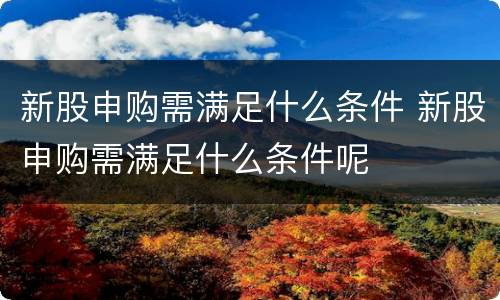新股申购需满足什么条件 新股申购需满足什么条件呢