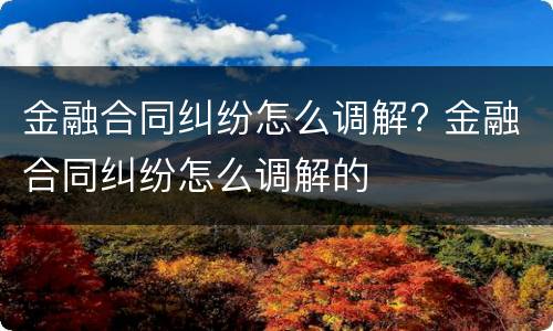 金融合同纠纷怎么调解? 金融合同纠纷怎么调解的