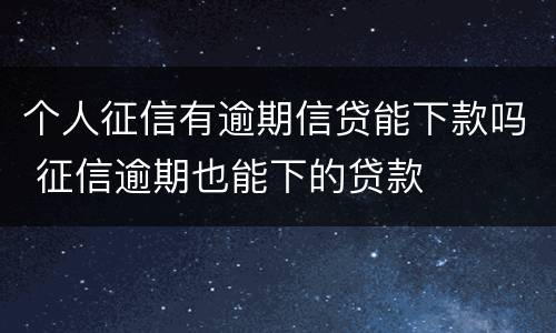 个人征信有逾期信贷能下款吗 征信逾期也能下的贷款