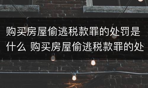 购买房屋偷逃税款罪的处罚是什么 购买房屋偷逃税款罪的处罚是什么意思