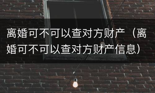 离婚可不可以查对方财产（离婚可不可以查对方财产信息）