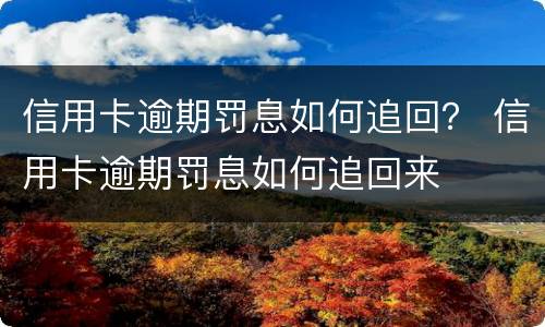 信用卡逾期罚息如何追回？ 信用卡逾期罚息如何追回来