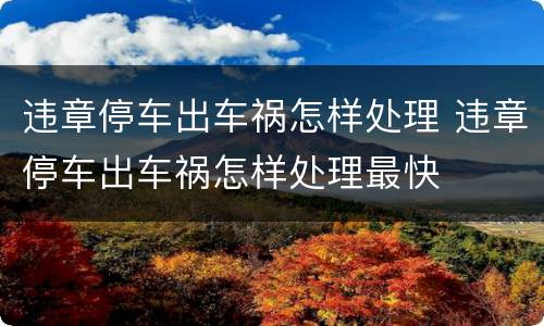 违章停车出车祸怎样处理 违章停车出车祸怎样处理最快
