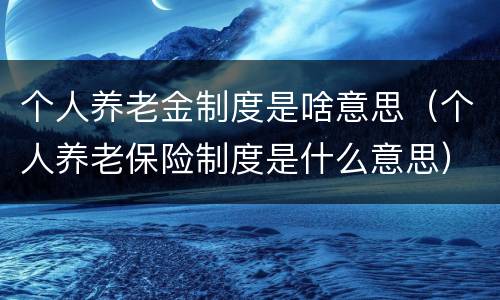 个人养老金制度是啥意思（个人养老保险制度是什么意思）