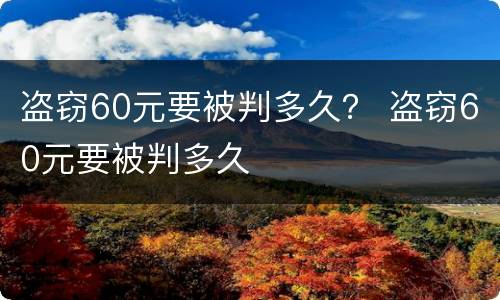 盗窃60元要被判多久？ 盗窃60元要被判多久