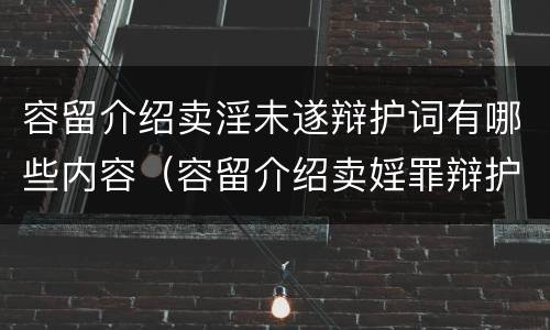 容留介绍卖淫未遂辩护词有哪些内容（容留介绍卖婬罪辩护词）