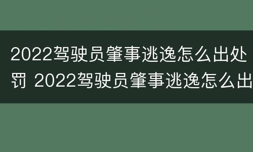 2022驾驶员肇事逃逸怎么出处罚 2022驾驶员肇事逃逸怎么出处罚单