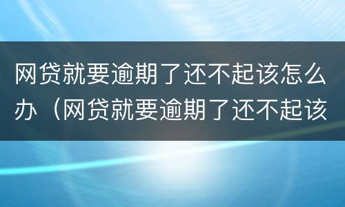 网贷就要逾期了还不起该怎么办（网贷就要逾期了还不起该怎么办呀）