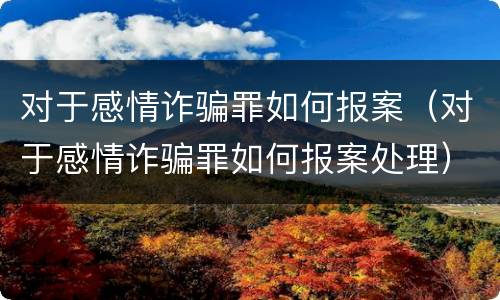 对于感情诈骗罪如何报案（对于感情诈骗罪如何报案处理）