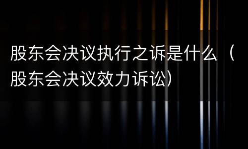 股东会决议执行之诉是什么（股东会决议效力诉讼）