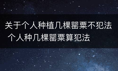 关于个人种植几棵罂粟不犯法 个人种几棵罂粟算犯法