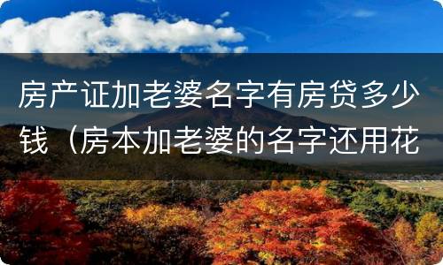 房产证加老婆名字有房贷多少钱（房本加老婆的名字还用花钱吗?）