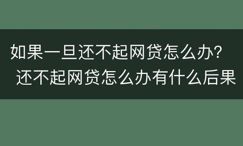 如果一旦还不起网贷怎么办？ 还不起网贷怎么办有什么后果
