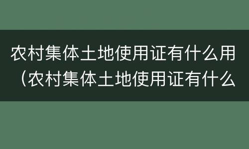 农村集体土地使用证有什么用（农村集体土地使用证有什么作用）