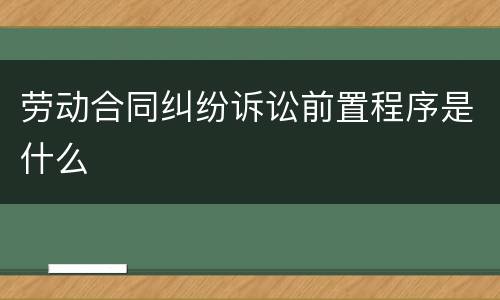 劳动合同纠纷诉讼前置程序是什么
