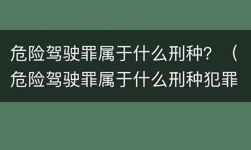 危险驾驶罪属于什么刑种？（危险驾驶罪属于什么刑种犯罪）