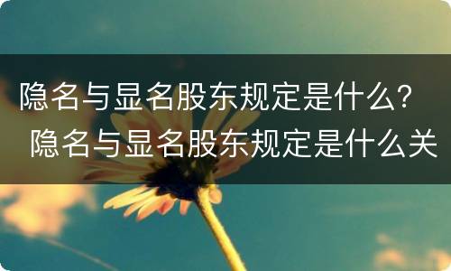隐名与显名股东规定是什么？ 隐名与显名股东规定是什么关系