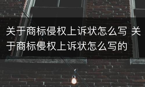关于商标侵权上诉状怎么写 关于商标侵权上诉状怎么写的